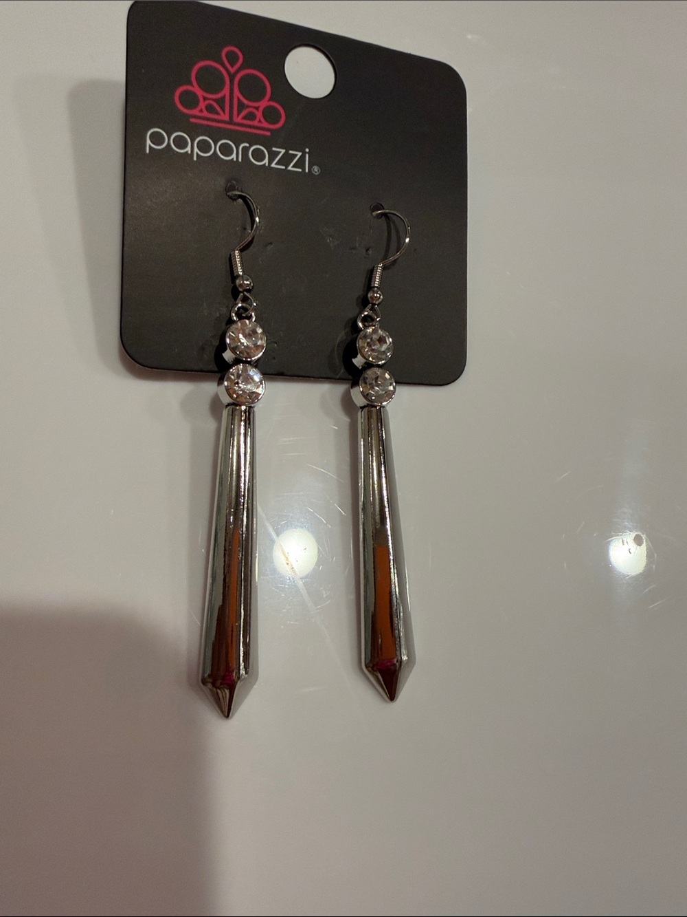 paparazzi Silver Crystal Spike Dangle Earrings